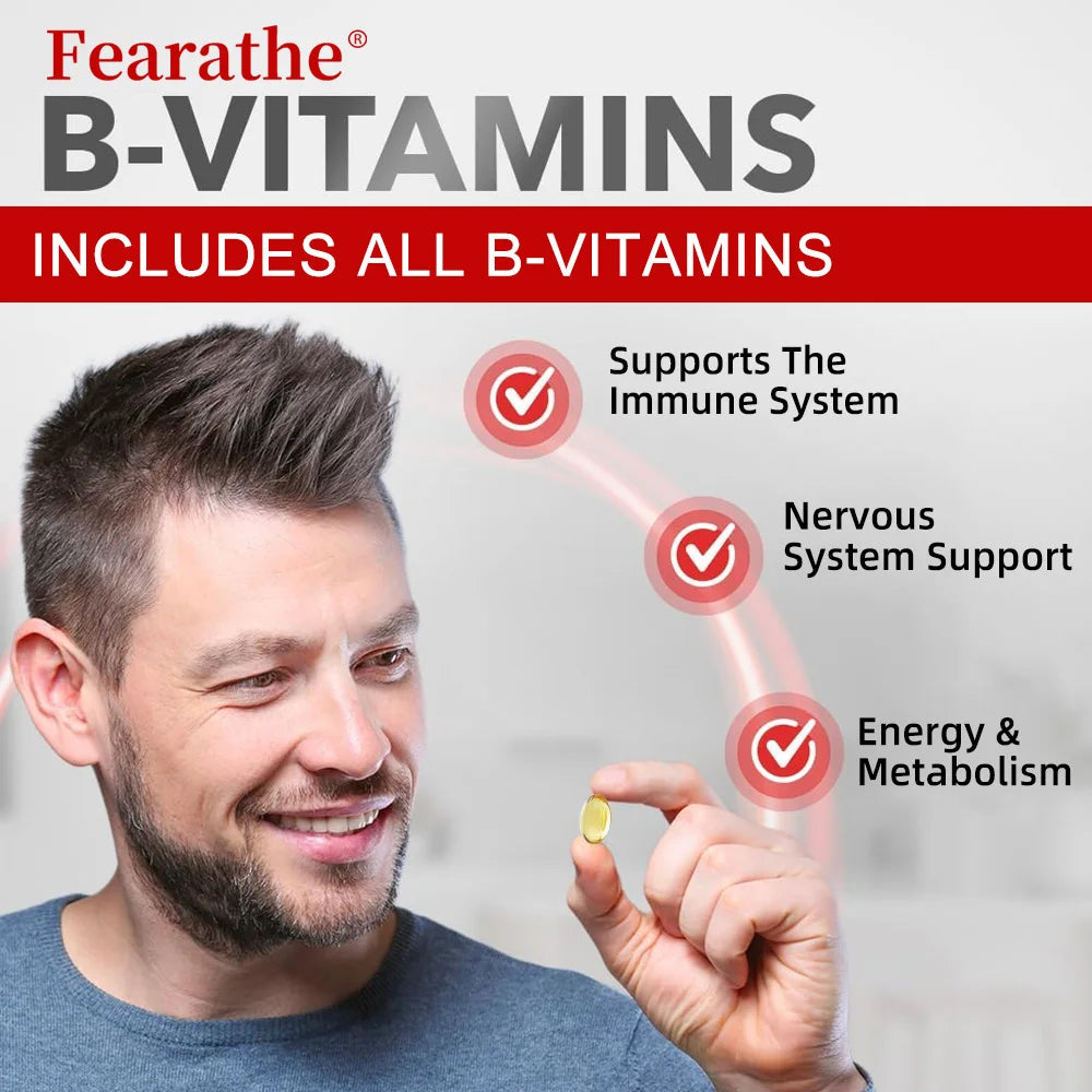 Vitamin B-Complex Supplements (B12 B2 B3 B6 Folic Acid &Biotin), Immune & Energy Support