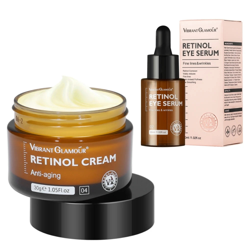 Retinol & Vitamin C Set Face Cream Eye Serum Reduce Dark Circles Anti Aging Nourish Skin