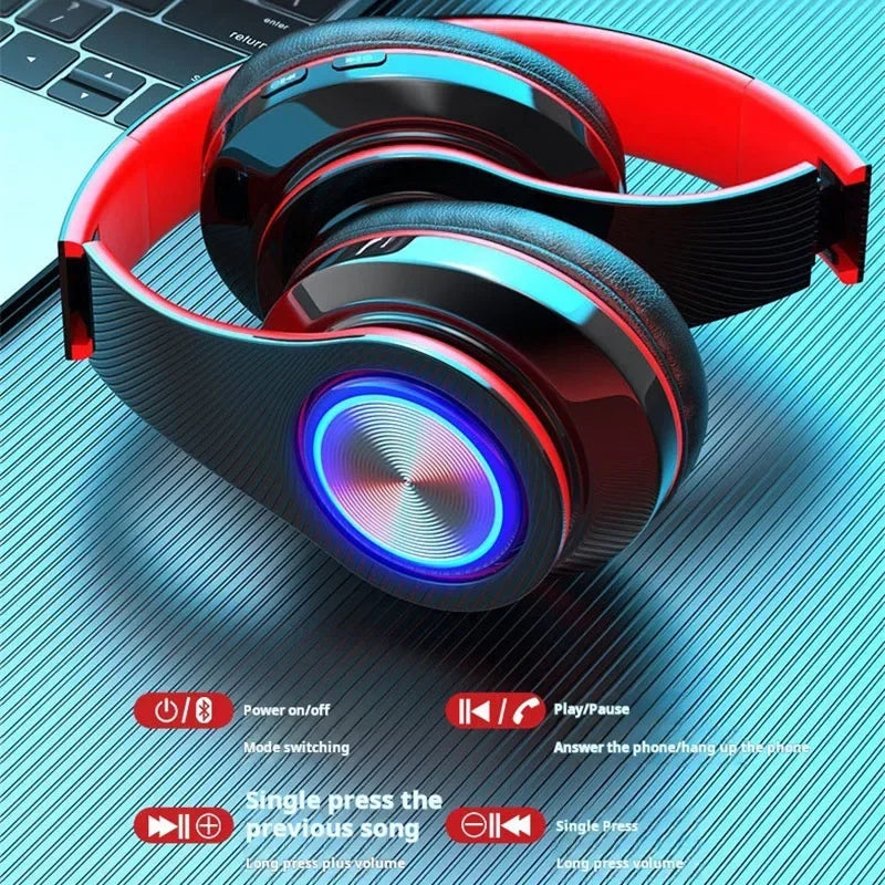 Gamer Bluetooth With USB Micro Phone Colorful Light PC Laptop Wireless Headset