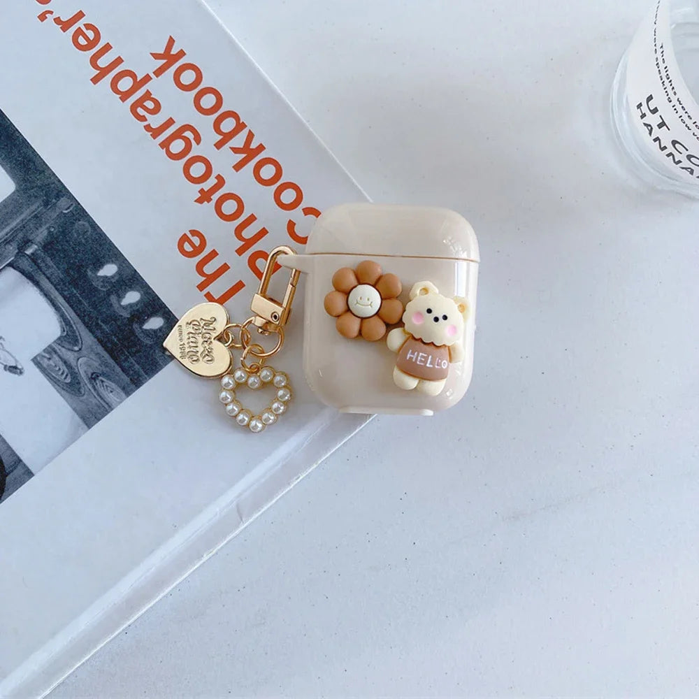 New Retro Beige Cute Case For AirPods Pro Earphone Charging Box Keychain Lanyard