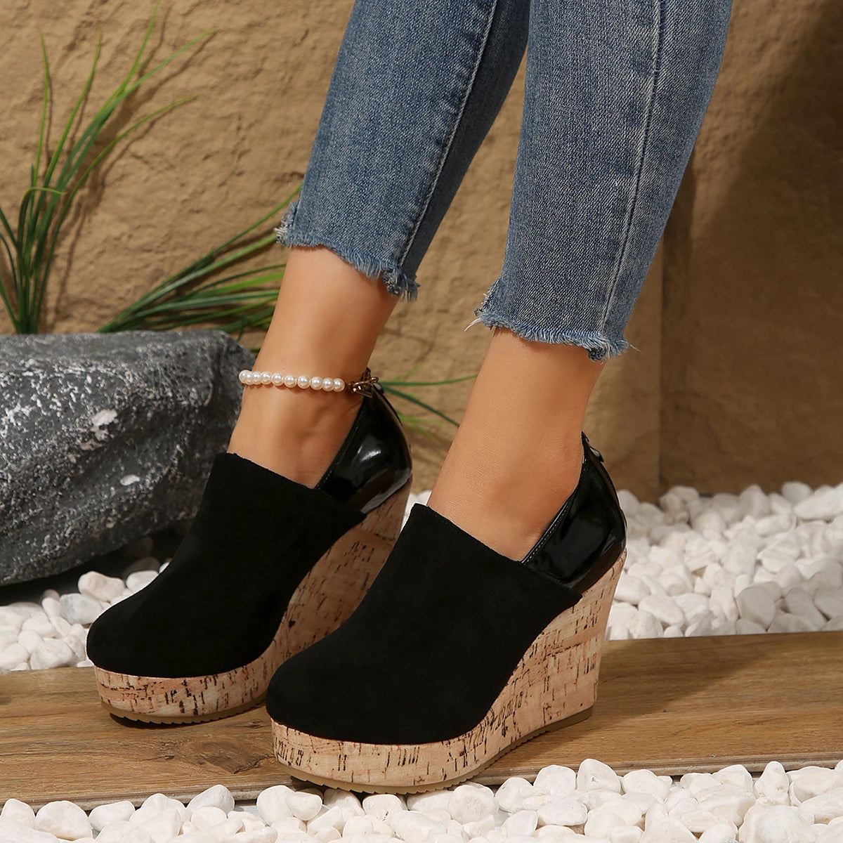 Women Spring Autumn Faux Suede Zipper Platform Wedges Sneakers