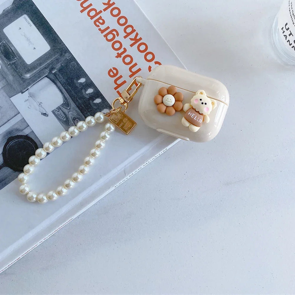 New Retro Beige Cute Case For AirPods Pro Earphone Charging Box Keychain Lanyard