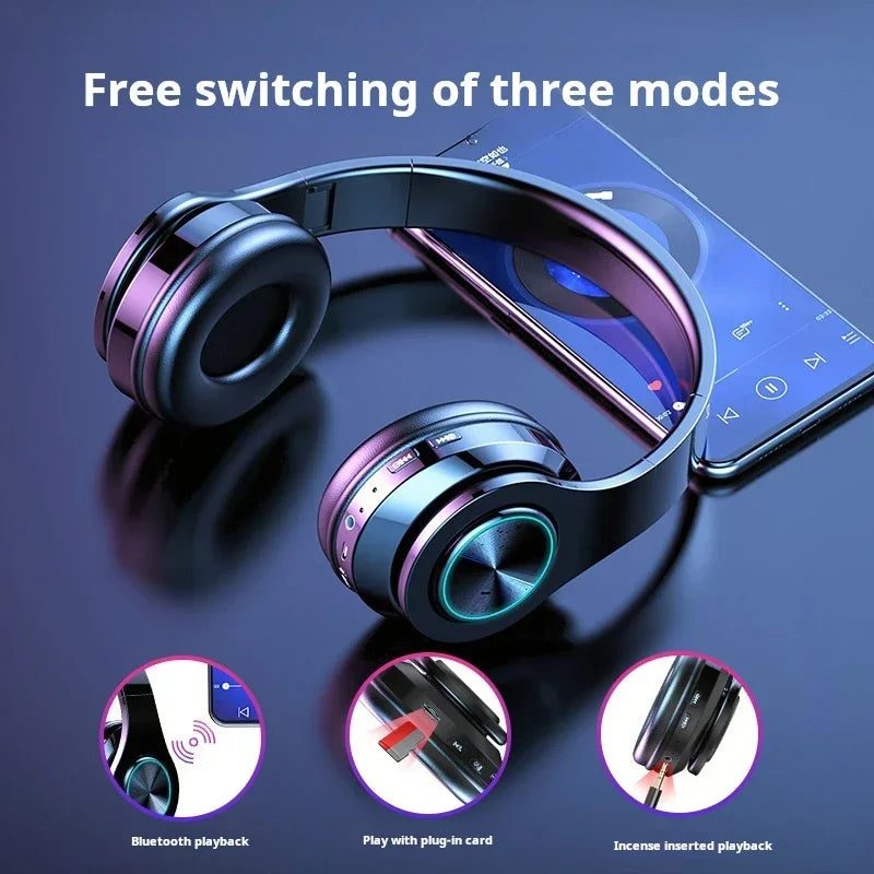 Gamer Bluetooth With USB Micro Phone Colorful Light PC Laptop Wireless Headset