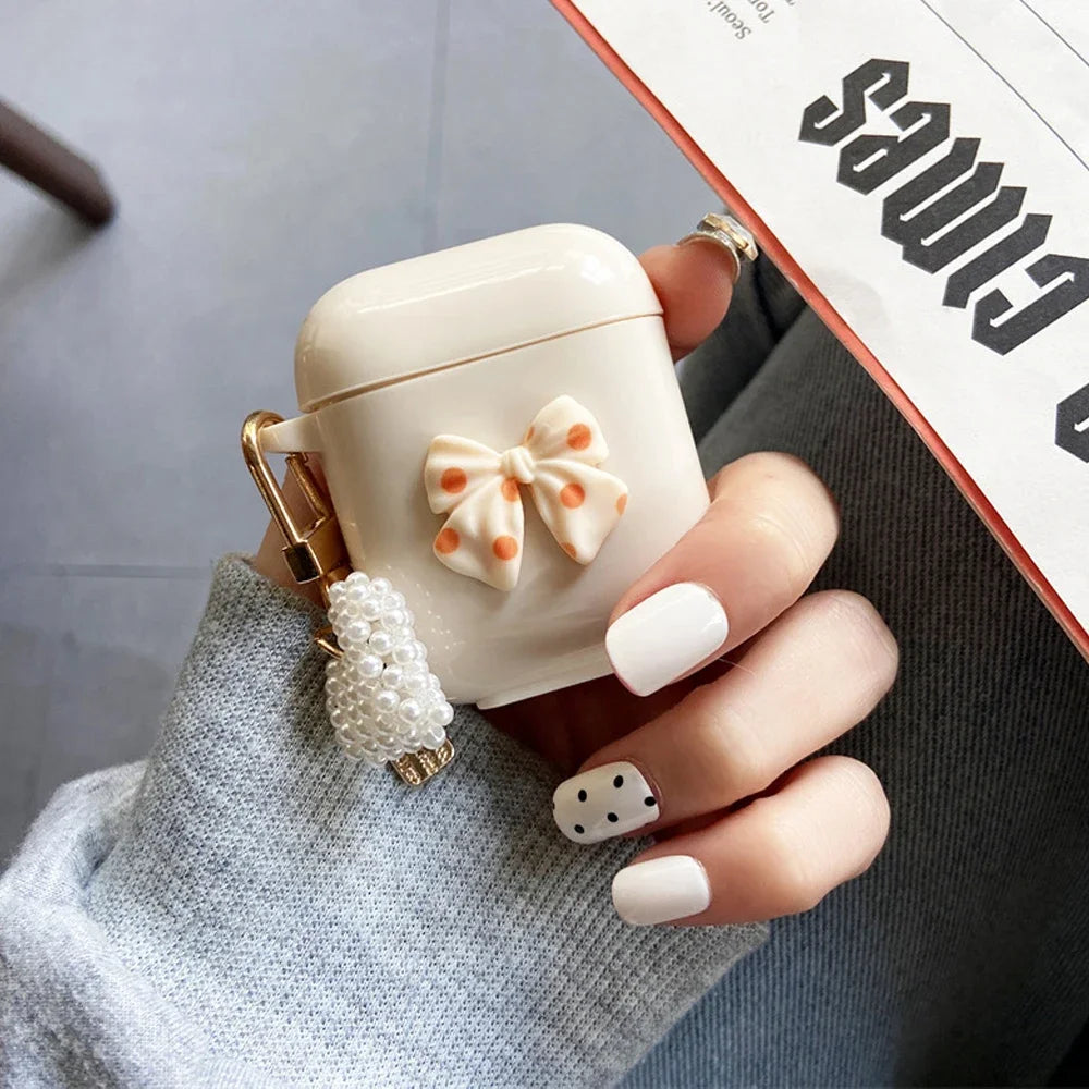 New Retro Beige Cute Case For AirPods Pro Earphone Charging Box Keychain Lanyard