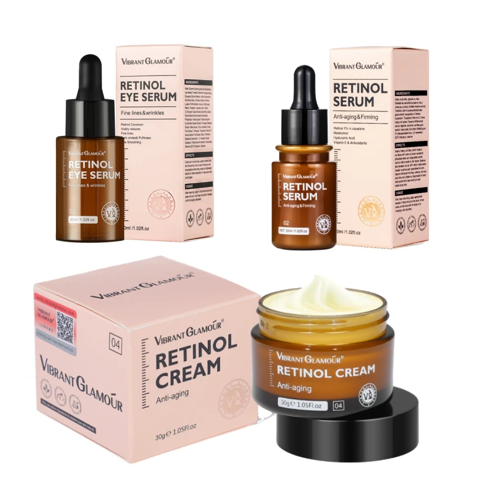 Retinol & Vitamin C Set Face Cream Eye Serum Reduce Dark Circles Anti Aging Nourish Skin
