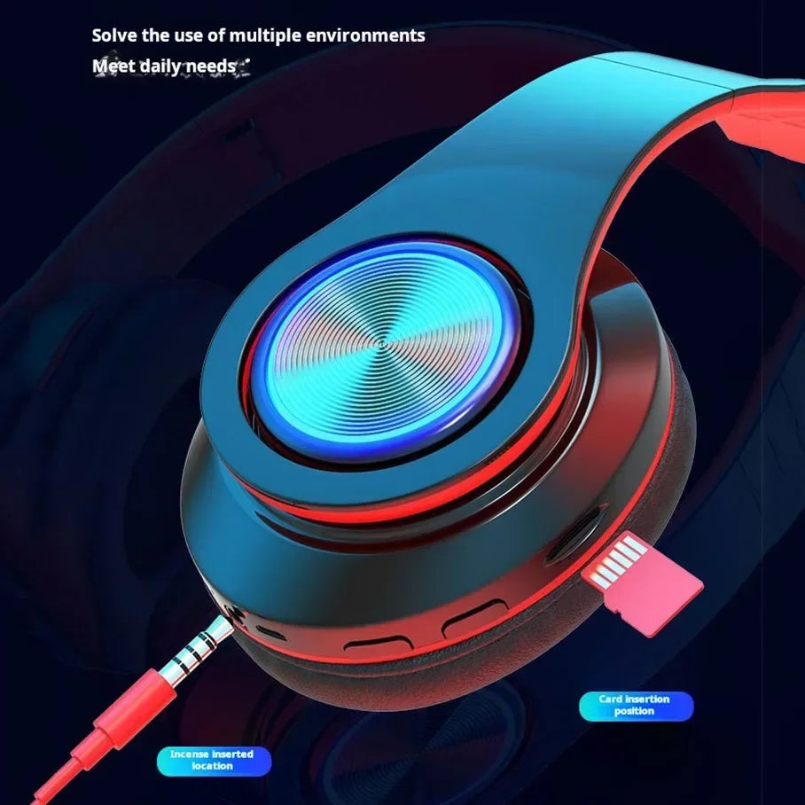 Gamer Bluetooth With USB Micro Phone Colorful Light PC Laptop Wireless Headset