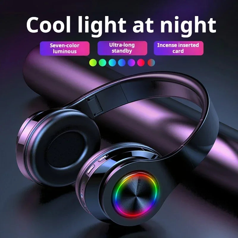 Gamer Bluetooth With USB Micro Phone Colorful Light PC Laptop Wireless Headset