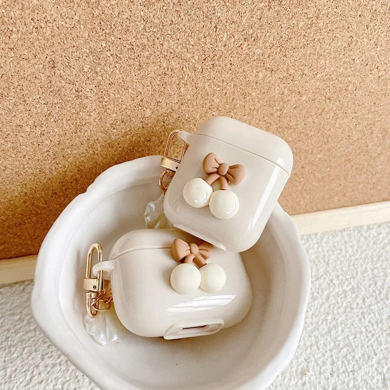 New Retro Beige Cute Case For AirPods Pro Earphone Charging Box Keychain Lanyard