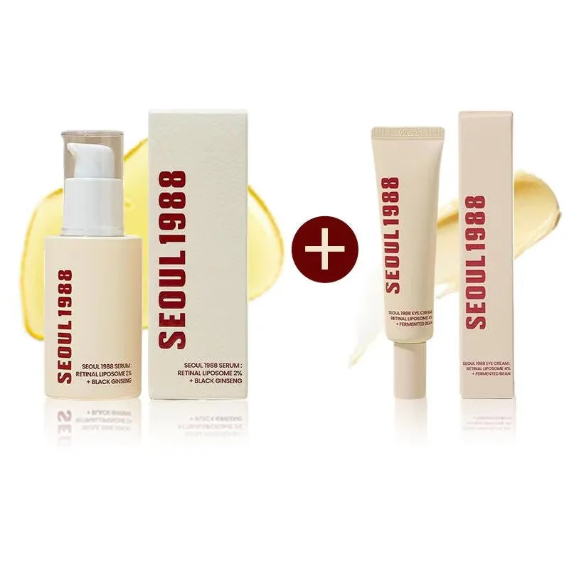 Korean SEOUL 1988 Skin Care Set - Retinol Eye Cream, Ginseng Niacinamide Serum, Cleanser