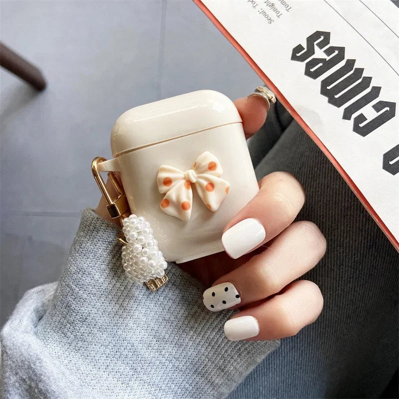 New Retro Beige Cute Case For AirPods Pro Earphone Charging Box Keychain Lanyard
