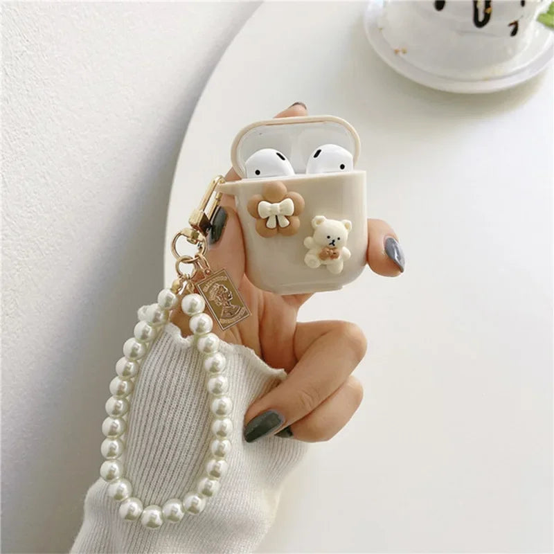 New Retro Beige Cute Case For AirPods Pro Earphone Charging Box Keychain Lanyard