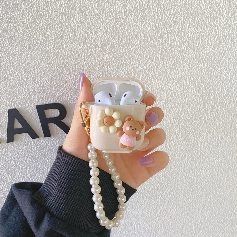 New Retro Beige Cute Case For AirPods Pro Earphone Charging Box Keychain Lanyard
