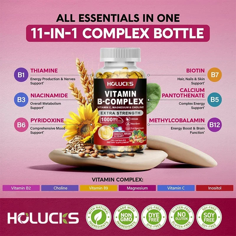 Vitamin B Complex Supplement with Vitamin C, Inositol - Energy Healthy