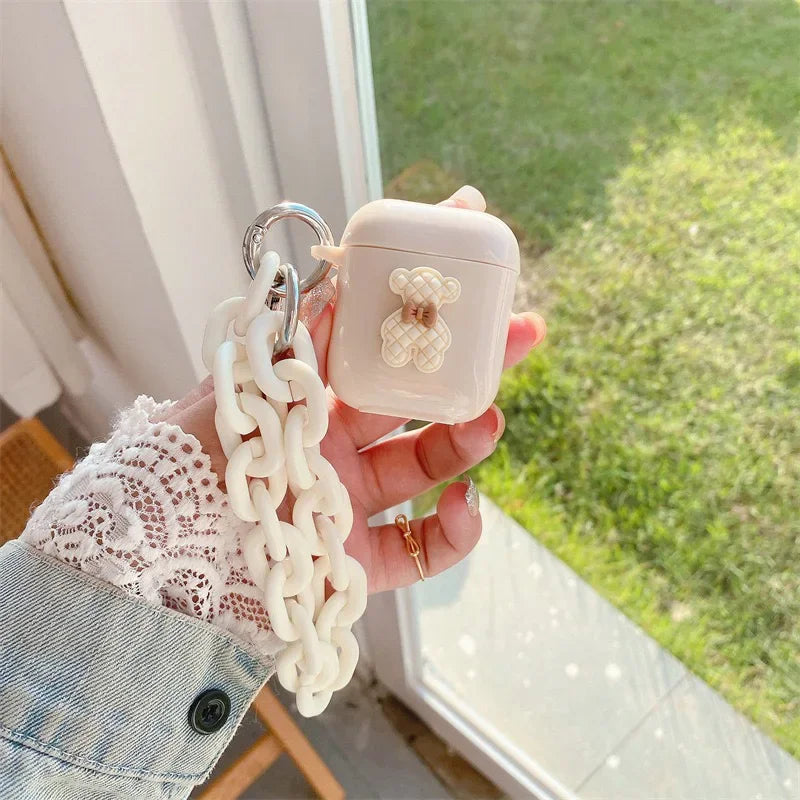 New Retro Beige Cute Case For AirPods Pro Earphone Charging Box Keychain Lanyard