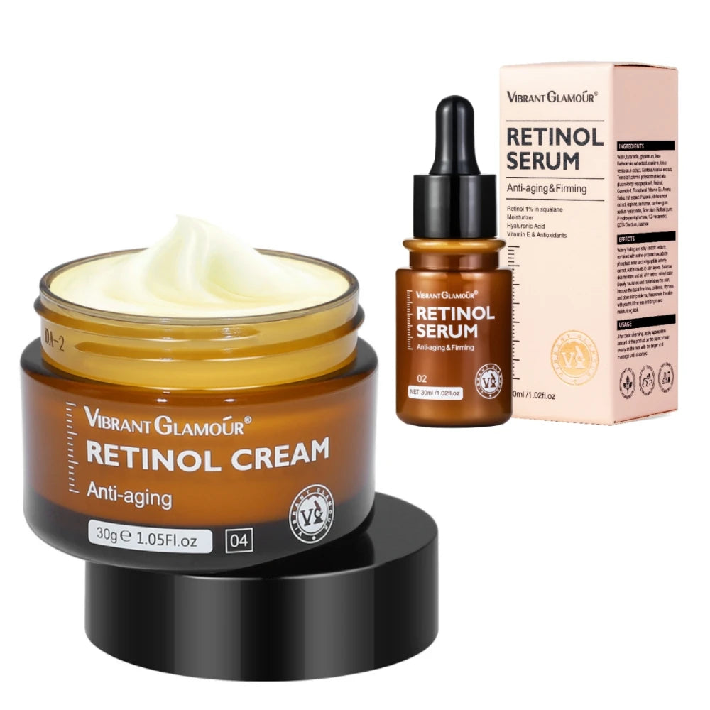 Retinol & Vitamin C Set Face Cream Eye Serum Reduce Dark Circles Anti Aging Nourish Skin