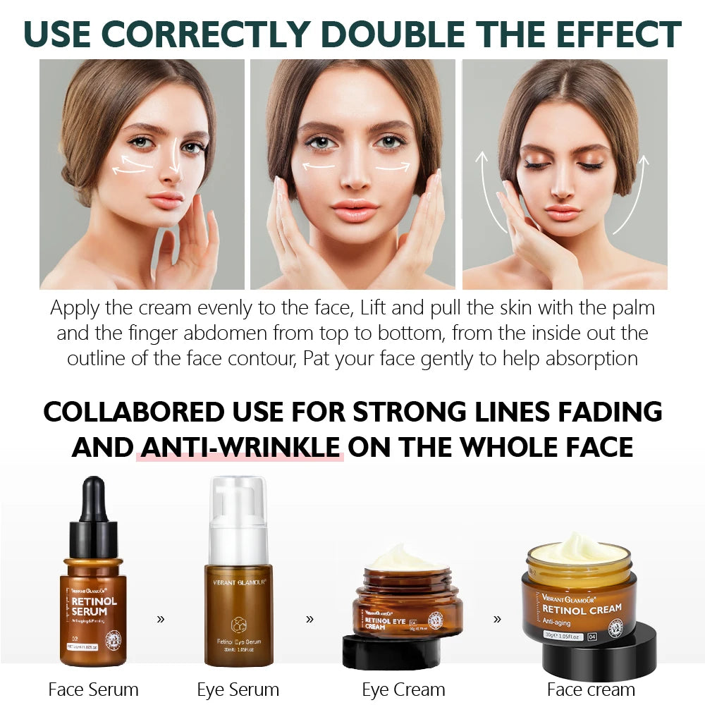 Retinol & Vitamin C Set Face Cream Eye Serum Reduce Dark Circles Anti Aging Nourish Skin