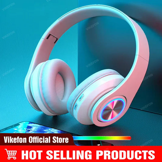 Gamer Bluetooth With USB Micro Phone Colorful Light PC Laptop Wireless Headset