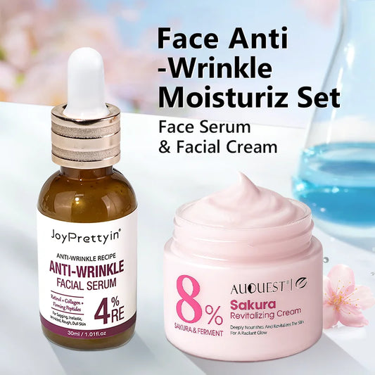 Anti Wrinkle Face Skincare Set Retinol Serum & Sakura Cream Fine Line Remover