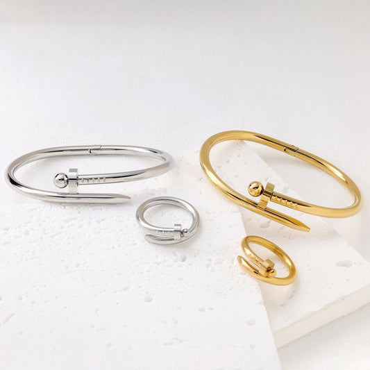 American style fashion, high-end feel, light luxury, nail bracelet, ring,