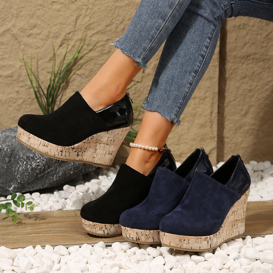 Women Spring Autumn Faux Suede Zipper Platform Wedges Sneakers