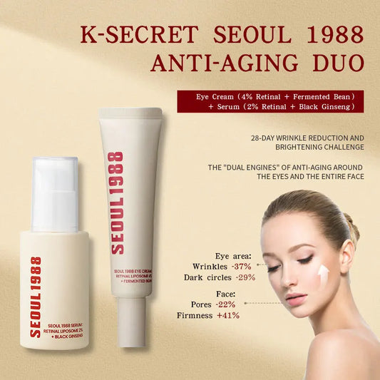 Korean SEOUL 1988 Skin Care Set - Retinol Eye Cream, Ginseng Niacinamide Serum, Cleanser